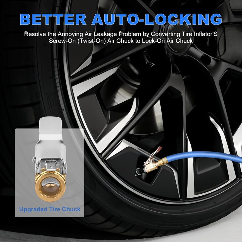 ptiysta 2pcs Locking Tire Air Chuck,Brass Tire Inflation Hose Adapter,Tire Nozzle With Tire Valve Threads,Unscrewed Connection Converted To Locking Connection,No Air Leakage On Chuck Air Compressor Pump Clip - Image 5